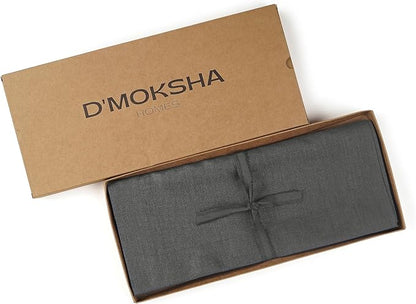 D'Moksha Homes Linen Table Runner 60 Inches - 100% Pure Linen Charcoal Grey Table Runner 14 x 60 Inch for Coffee Tables, Dresser, Winter, Christmas, Holiday - Machine Washable