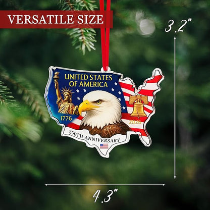 United States 250th Anniversary Ornament, 2D Acrylic 250th Anniversary USA Christmas Tree Ornament, 250 Patriotic American Flag Christmas Ornaments, Gift for US Citizens, Patriotic Collectors Decor