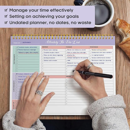 Taja 6 Pack of Weekly To Do List Notepad with 52 Undated Sheets（8.5"×11"）- Weekly Desk Planner for Women & Man, Work and Home - 6 Pack Violet Dream