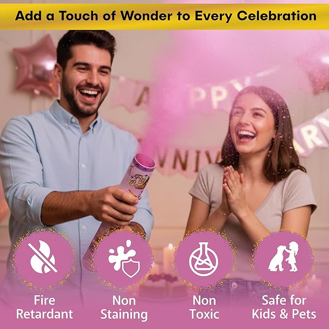 2 Pack Gender Reveal Smoke Confetti Poppers - Biodegradable Pink Powder Poppers for Baby Gender Reveal | Creates Vibrant Cloud of Color | Perfect for Photography and Special Events