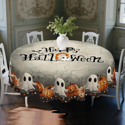 Eikione Round Tablecloth 60inch, Happy Halloween Tablecloth Waterproof and Wrinkle-Free, Table Covers, Summer Decorations for Home Dining