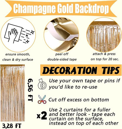 4 Pack Champagne Gold Fringe Curtain Backdrop, 3.2Ft x 6.6Ft Metallic Tinsel Foil Fringe Streamers Curtains Background for Photo Booth Birthday Baby Shower Party Thanksgiving Christmas Decorations