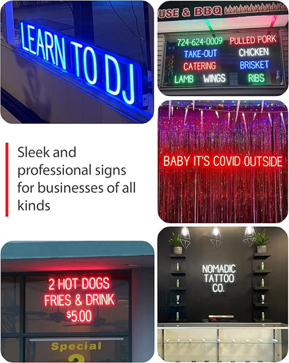 SpellBrite Custom Signs for Business | Custom Neon Sign Look, LED Light Source | Changeable 6.3" LED Letters (2 rows, 13 characters)