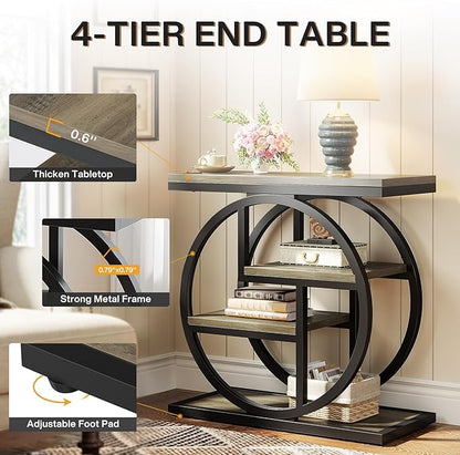 Tribesigns End Table Set of 2, 4-Tier Narrow Side Table with Storage Shelves, Wood Small Sofa Side Table with Geometric Metal Frame, Industrial Bedside Table for Bedroom, Living Room, Grey