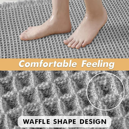 MIULEE Set of 2 Waffle Bathroom Rugs, Boho Bath Rugs Non Slip Washable, Super Absorbent Bath Mats, Ultra Soft Rubber Backed Shower Mats for Bathroom Floor, Tub and Shower, Light Grey, 20x32 Inch