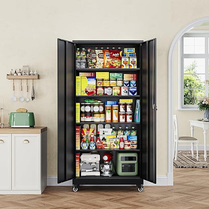 Letaya Metal Garage Storage Cabinets with Lock Door and Adjustable Shelves, Steel Tool Cabinets for Home,Office,Warehouse Organisieren (Black, 75" H)