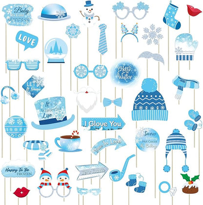 41 Pcs Winter Wonderland Photo Booth Props Snowflake Photo Booth Props Winter Wonderland Party Decorations for Winter Holiday Christmas Party Supplies