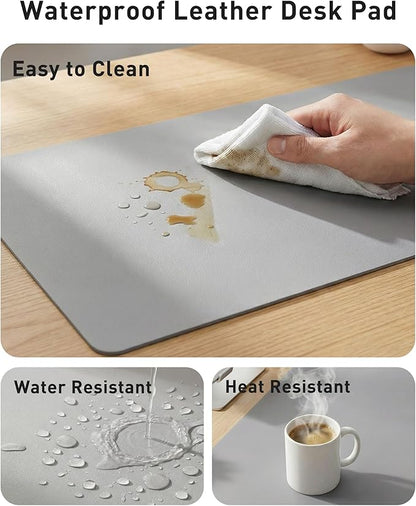 Aothia Faux Leather Desk Mat - Large Mouse Pad, Non-Slip PU Leather Blotter, Waterproof Writing Surface for Office and Home (Light Grey, 40" x 24")