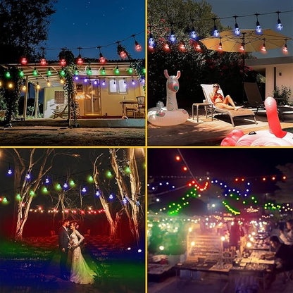 144FT Solar Outdoor String Lights, 45 Shatterproof E26 Edison LED Bulbs, IP65 Waterproof Dimmable RGB Color Changing Patio Lights with 8 Modes & Remote for Garden, Cafe