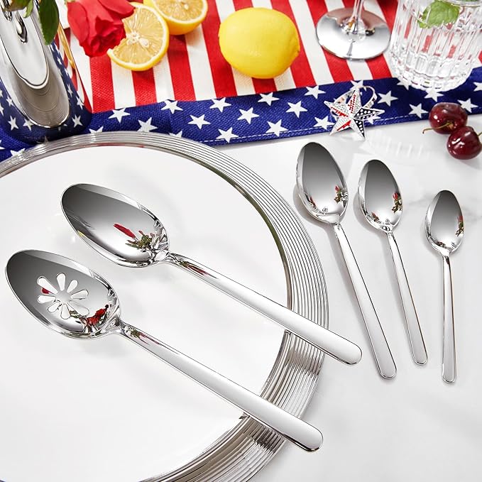 KEAWELL Premium Lucent Silverware Set, 65-Piece Mirror-Polished 18/10 Stainless Steel Flatware, Dishwasher Safe for Refined Dining and Entertaining (65, Silver)