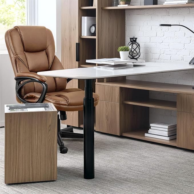 Furmax Office Executive Chair High Back Adjustable Managerial Home Desk Chair, Swivel Computer PU Leather Chair with Lumbar Support (1, Light Brown)