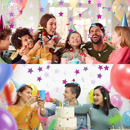 Patelai Glitter Star Garland Banner Christmas Decor 130 Feet Star Hanging Banner Twinkle Backdrop for Homecoming Classroom Wedding Birthday Halloween Party Supplies(Purple,White)