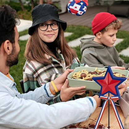 4th of July Table Decorations Accessories: 3 PCS Red White and Blue Wooden Star Signs for Home, Patriotic Wood Star Decor for Independence Day Party Favors Supplies, Rustic Tiered Tray Decor