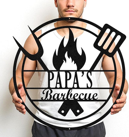 Personalized BBQ Retreat Metal Sign, Custom Grill Cut Name Wall Art for Cabin Patio, Rustic Outdoor Barbecue Decoration