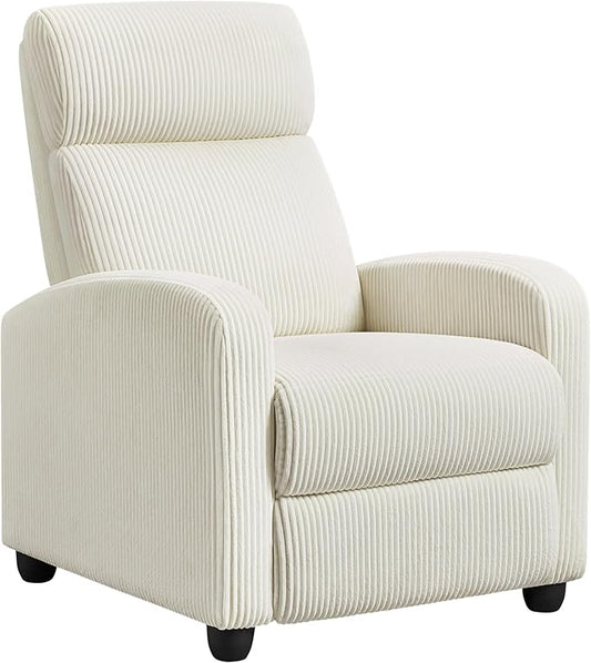 Yaheetech Corduroy Recliner Chair Single Sofa Home Theater Seating Adjustable Modern Reclining Chair for Living Room Bedroom Home Theater Beige