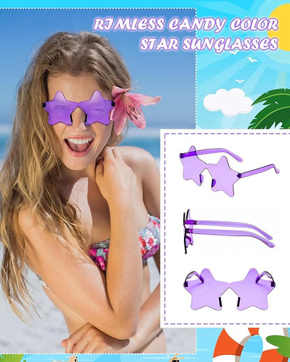 20 Pairs Rimless Star Sunglasses Bulk Transparent Candy Color Star Glasses for Women Men Party Favors