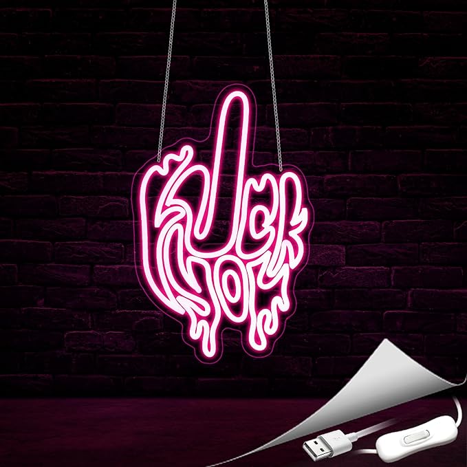 Finger Neon Sign, Neon Signs for Wall Decor Neon Pink LED Signs Room Neon Light Up Signs Home Decor for Bedroom Club Party Bar Shop USB Operated