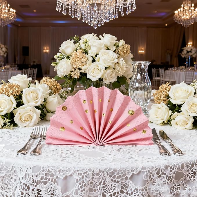 100 Pack 13x13 Inch Disposable Pink and Gold Paper Napkins for Wedding,Birthday,Party