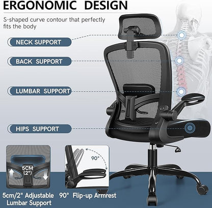 FelixKing Office Chair, Desk Chair with Soft Lumbar Support, Ergonomic Computer Chair with Headrest High Back Armrest, Adjustable Height Home Office Swivel Chair for Woman Man