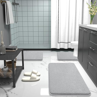 OLANLY Toilet Rugs U-Shaped 24x20, Extra Soft Absorbent Thick Memory Foam Contour Bathroom Rugs, Dry Quickly, Machine Washable, Non-Slip Toilet Bath Mat, Home Decor Accessories, Light Grey