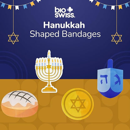 BioSwiss Kids Bandages, Hanukkah Shaped Self Adhesive Bandage Set, Latex Free, Sterile Wound Care, 24 Count