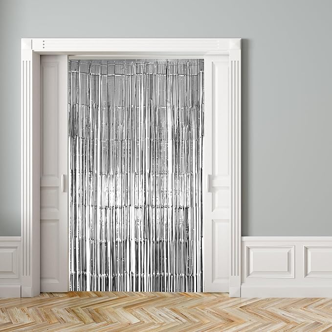 10 Pack Silver Foil Fringe Curtains, Silver Tinsel Backdrop Party Curtains, Party Decorations Supplies for Birthday, Holidays, Parties & More