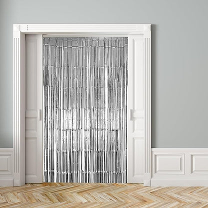 10 Pack Silver Foil Fringe Curtains, Silver Tinsel Backdrop Party Curtains, Party Decorations Supplies for Birthday, Holidays, Parties & More
