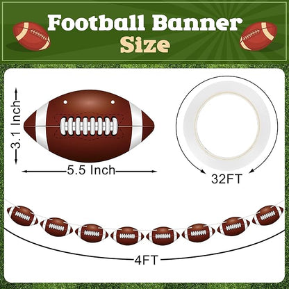 4 Pack Football Party Decorations, 32 PCS Football Cardboard Pre-Assemble Game Day Party Banner Garland for Bowl Game Day Sports Themed Party Supplies Birthday Cutouts Banner Decor
