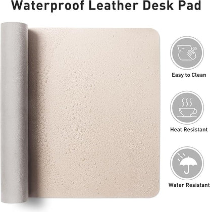 Aothia Large PU Leather Desk Pad Protector – Non-Slip Mouse Pad & Writing Mat for Office/Home, Waterproof, Easy to Clean (36" x 17", Eggshell)