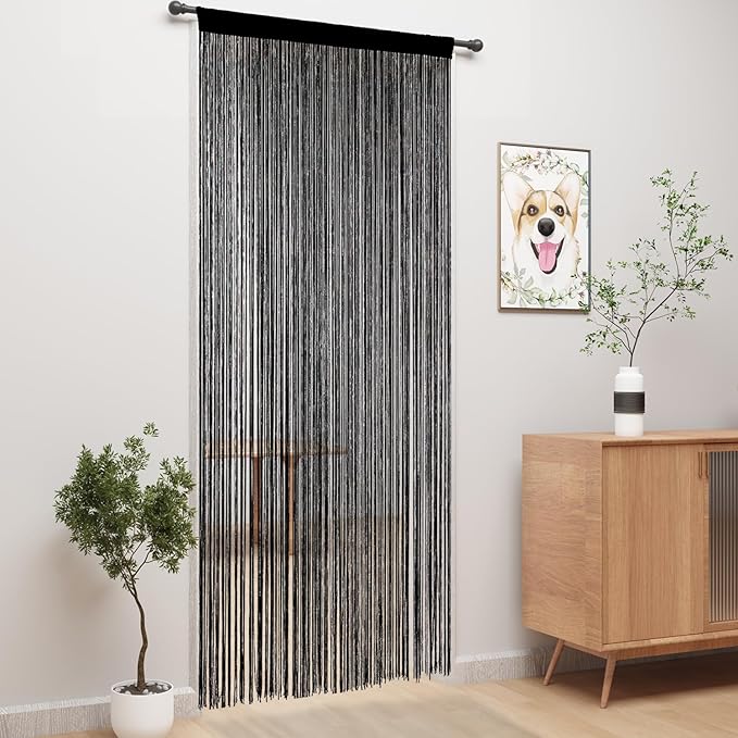 YIIBAII Door String Curtains Fringe Door Curtains for Doorways Window Room Decoration Living Room Divider(39"x79", Blcak)