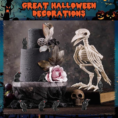 120 PCS Mini Resin Crow Figurines Halloween Decor Black Miniature Crow Gothic Tiny Raven Vase Filler Spooky Bird Ornament DIY Craft Project for Garden Landscape Scene Cupcake Topper Decoration