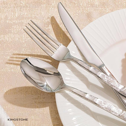 KINGSTONE Silverware Set, 30-Piece 18/10 Stainless Steel Brushed Handle Flatware Cutlery Set, for Kitchen, Home, Party, Wedding Gift, Rust Resistant and Dishwasher Safe