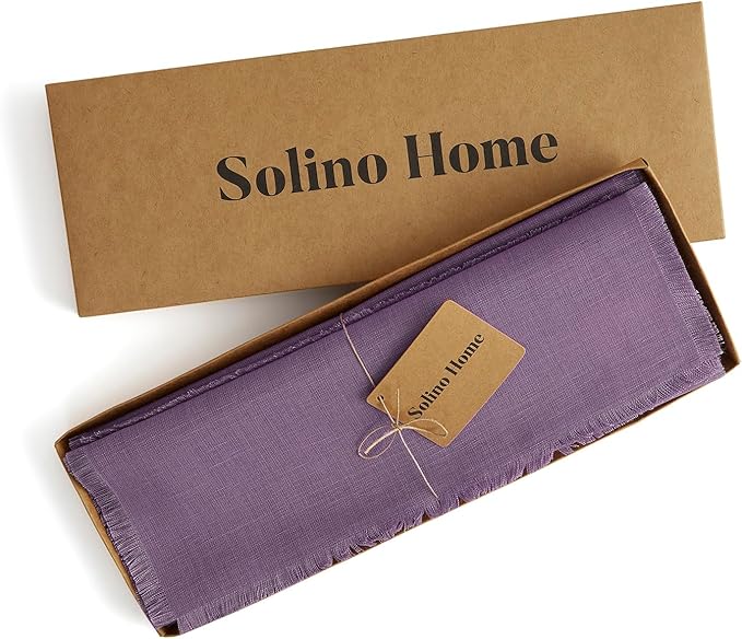 Solino Home Linen Fringe Cloth Placemats Set of 4-100% Pure Linen Mulberry Placemats 14 x 19 Inch for Fall, Autumn, Christmas, Holiday, New Year