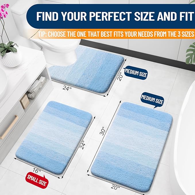 OLANLY Bathroom Rugs Mat 54x24, Extra Soft Absorbent Microfiber Bath Rugs, Rubber Backing, Quick Dry, Machine Washable Bath Mats for Bathroom Floor, Tub and Shower, Home Decor Accessories, Sky Blue