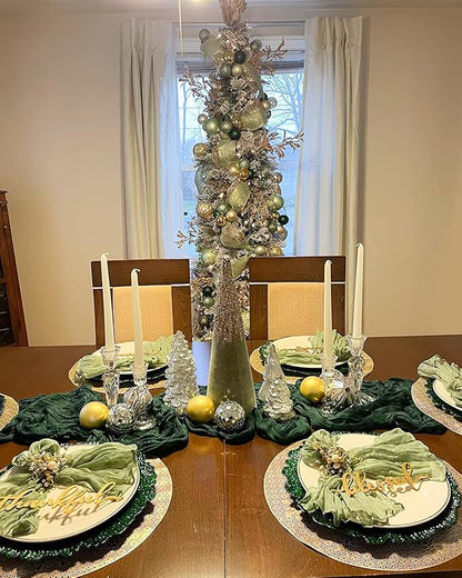 10 Pack Emerald Green Cheesecloth Christmas Table Runner 35 x 120 inch Long Boho Cheese Cloth Gauze Table Runners for Wedding Bridal Shower Birthday Party Christmas Decorations