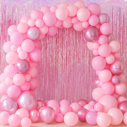 3 Pack 3.3 x 6.6 ft Pink Foil Fringe Backdrop Curtains, Tinsel Streamers Party Decorations, Fringe Backdrop for Birthday, Baby Shower, Gender Reveal, Graduation
