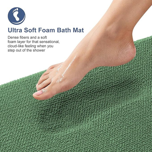 OLANLY Thick Memory Foam Bath Mat Rug 47x20, Extra Soft Absorbent Bathroom Rug, Quick Dry Bath Mats, Non-Slip, Machine Washable Carpet for Bathroom, Tub and Shower, Home Decor Accessories, Olive Green