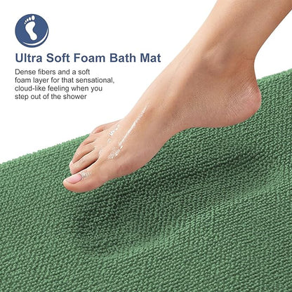 OLANLY Thick Memory Foam Bath Mat Rug 44x24, Extra Soft Absorbent Bathroom Rug, Quick Dry Bath Mats, Non-Slip, Machine Washable Carpet for Bathroom, Tub and Shower, Home Decor Accessories, Olive Green