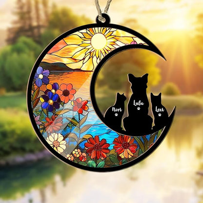 Personalized Pet Memorial Suncatcher – Custom Dog & Cat Suncatcher with Name, Breed, and Multiple Background Options for Up to 3 Pets, Pet Loss Sympathy Gift, Memorial Keepsake for Dog and Cat Lovers