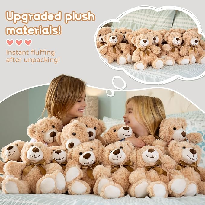 MaoGoLan 12 Pieces Soft Teddy Bear Baby Shower Decorations, 14'' Bulk Teddy Bear Stuffed Animals for Girls Plush Toys Babies Gender Reveal Birthday Teddies for Kids Gifts Christmas Valentine's Day