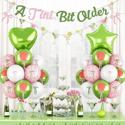A Tini Bit Older Birthday Decorations Glitter Pink Green Balloon Set Star Heart Foil Balloons Martini Glasses Bunting Banner Garland Cocktail Night Party Bar for Girls Women Bachelorette Bridal Shower