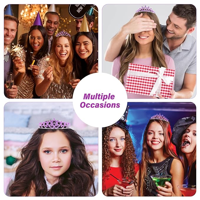 10 Pcs Purple Crowns Rapunzel Tiaras Headband for Women Girls - Bulk Princess Tiara with Purple Crystals for Rapunzel Outfits Costumes Prom Pageants Halloween Cosplay Parties