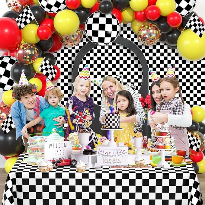 6 Pack Black and White Gingham Tablecloth Rectangular Buffalo Checkered Tablecloths Disposable Plastic Plaid Table Cover for Parties, Outdoor Picnic, Birthday, Wedding, Camping 54 × 108 Inch