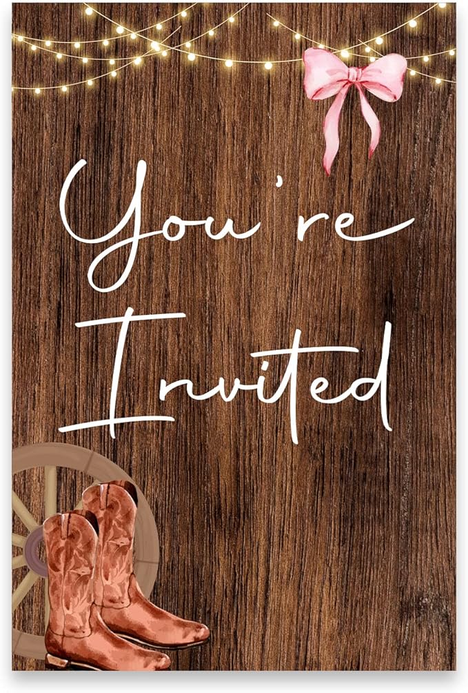 Soiceu Rustic Boots or Bows Gender Reveal Party Invitations with Envelopes Set of 20 Country Gender Reveal Invites Fill in Blank