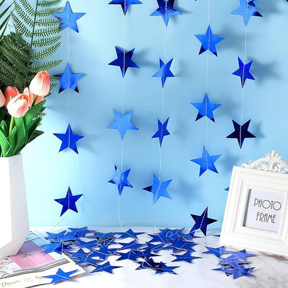 Patelai Glitter Star Garland Banner Christmas Decor 130 Feet Star Hanging Bunting Banner Twinkle Backdrop for Homecoming Classroom Wedding Birthday Halloween Party Supplies(Royal Blue)