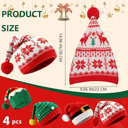 8PCS Christmas Knitted Hat and Santa Scarf Set, Elf Hat Crochet Christmas Scarf, Xmas Party Hats with Pompom, Knitted Caps for Adult Teens XAMS Photo Booth Props XAMS Gift Xmas Costume Accessories