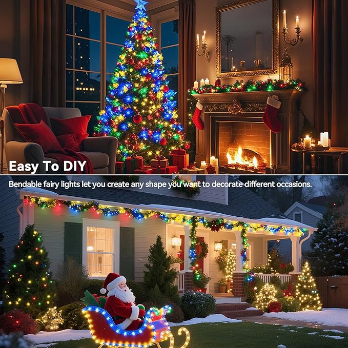4 Pack 240LED Christmas Fairy Lights Battery Operated - 20FT Twinkle Lights with 2 Lighting Modes Indoor Outdoor, Waterproof Led Fairy String Light for Bedroom, Dorm, DIY, Christmas Decor, Multicolor