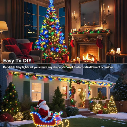 4 Pack 240LED Christmas Fairy Lights Battery Operated - 20FT Twinkle Lights with 2 Lighting Modes Indoor Outdoor, Waterproof Led Fairy String Light for Bedroom, Dorm, DIY, Christmas Decor, Multicolor