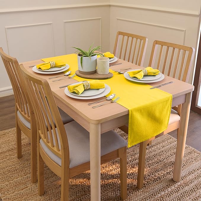 Encasa XO Sunbeam Yellow Cloth Napkins Set of 6, 17"x17" | Solid Color Cotton Dinner Napkins | Washable & Reusable Napkins for Dining Table Fall Decoration, Holiday & Christmas Festivals