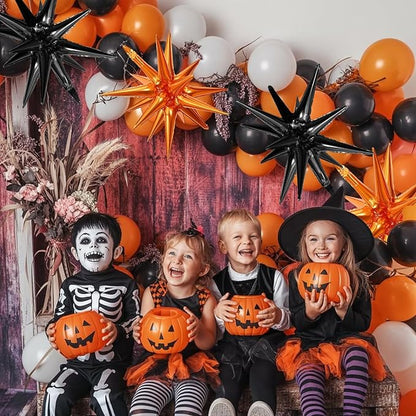 Black Orange Star Balloons,9Pcs 22Inch Black Orange Explosion Spike Cone Helium Polyester Film Star Foil Balloons for Birthday Halloween Graduation Baby Shower Party Decorations